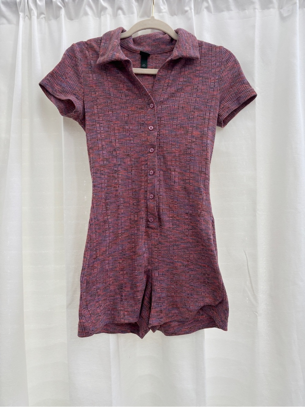 Short Sleeve Knit Romper in Heathered Rose